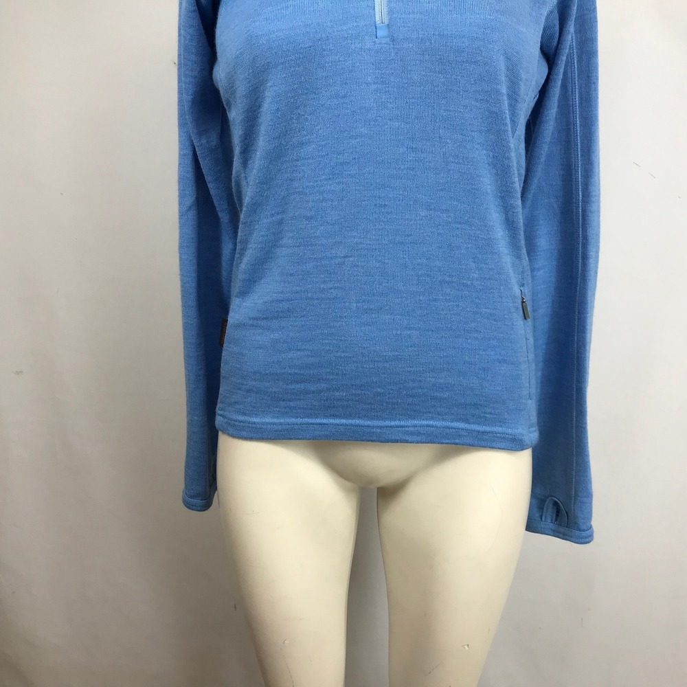 Icebreaker Sport 320 Blue 100% Merino Wool Quarter Zip Pullover WXS Thumbholes - Picture 3 of 10